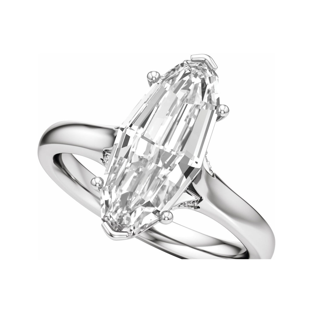 Sapphire Row Lab-Grown Elongated Oval Diamond Accented Engagement Ring - 14K White Gold, 3 1/5 ctw (view 5)