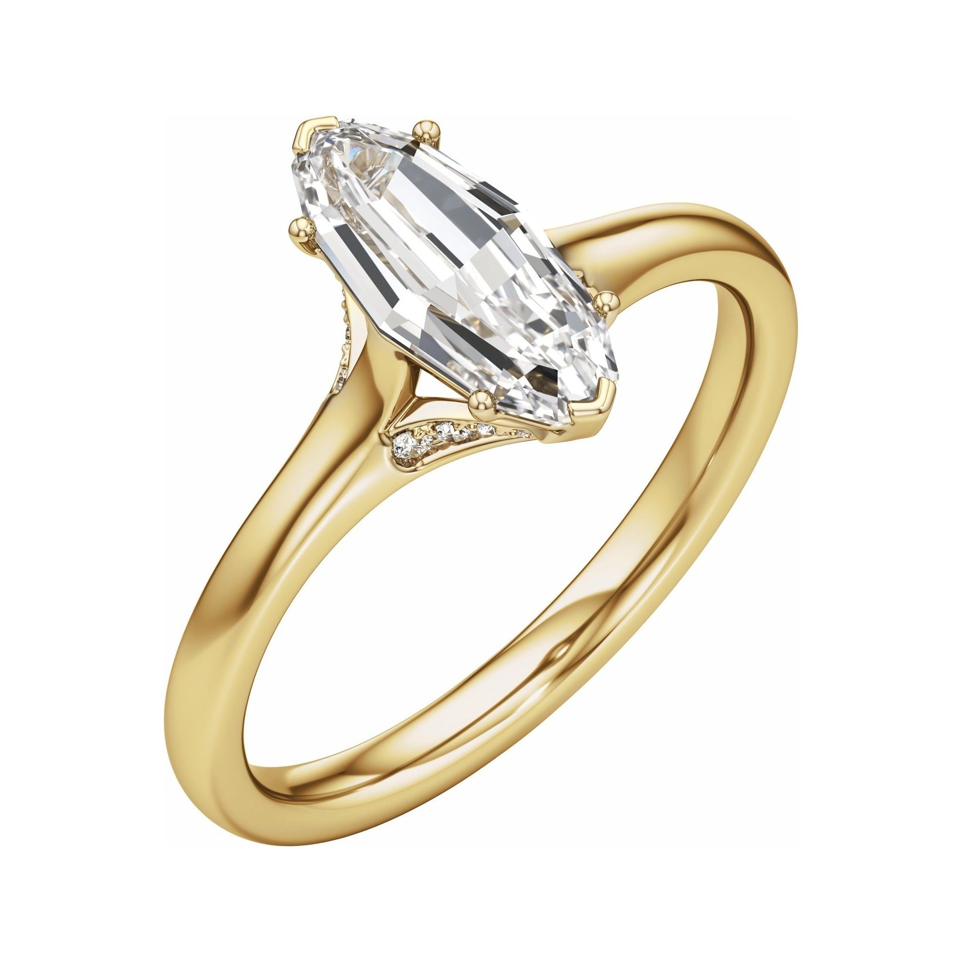 Sapphire Row Lab-Grown Elongated Oval Diamond Accented Engagement Ring - 14K Yellow Gold, 1 1/6 ctw