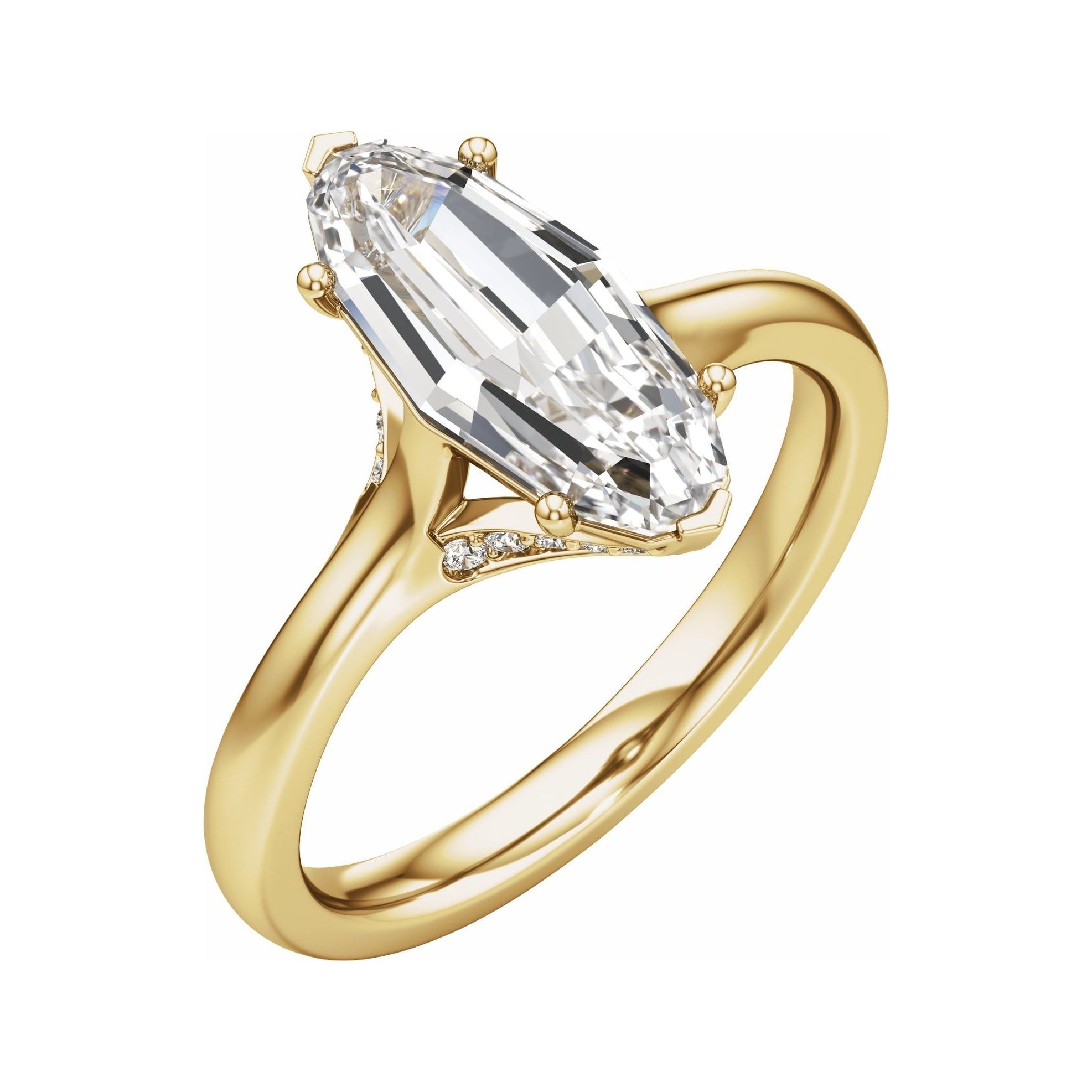 Sapphire Row Lab-Grown Elongated Oval Diamond Accented Engagement Ring - 14K Yellow Gold, 2 1/6 ctw