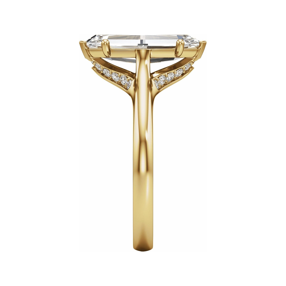 Sapphire Row Lab-Grown Elongated Oval Diamond Accented Engagement Ring - 14K Yellow Gold, 2 1/6 ctw (view 3)