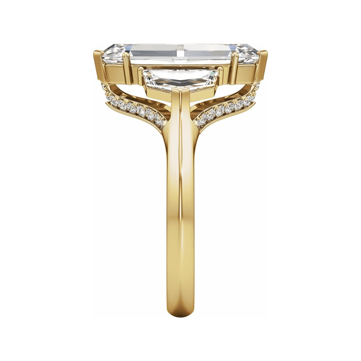 Sapphire Row Lab-Grown Elongated Oval Diamond Hidden-Detail Three-Stone Engagement Ring - 14K Yellow Gold, 4 ctw (view 4)
