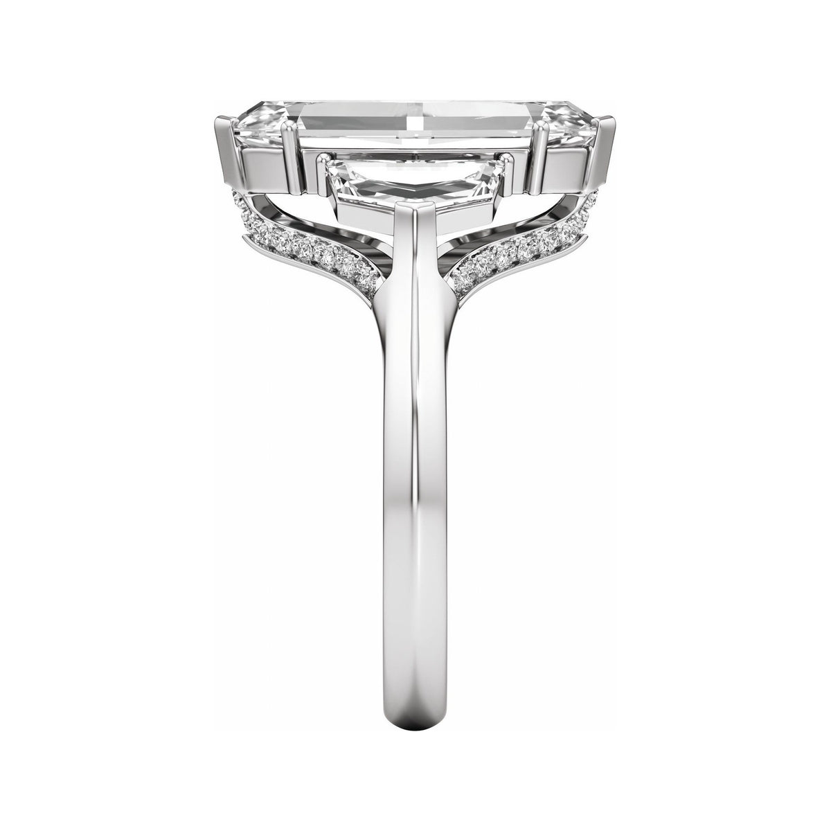 Sapphire Row Lab-Grown Elongated Oval Diamond Hidden-Detail Three-Stone Engagement Ring - 14K White Gold, 4 ctw (view 4)