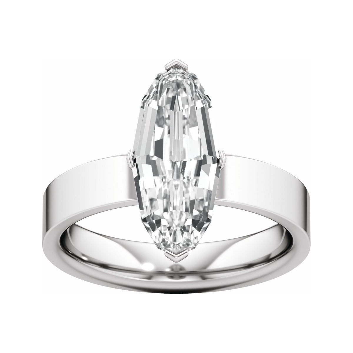 Sapphire Row Lab-Grown Elongated Oval Diamond Solitaire Engagement Ring - 14K White Gold, 3 ctw (view 3)