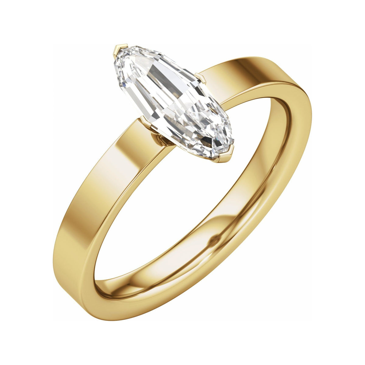 Sapphire Row Lab-Grown Elongated Oval Diamond Solitaire Engagement Ring - 14K Yellow Gold, 1 ctw