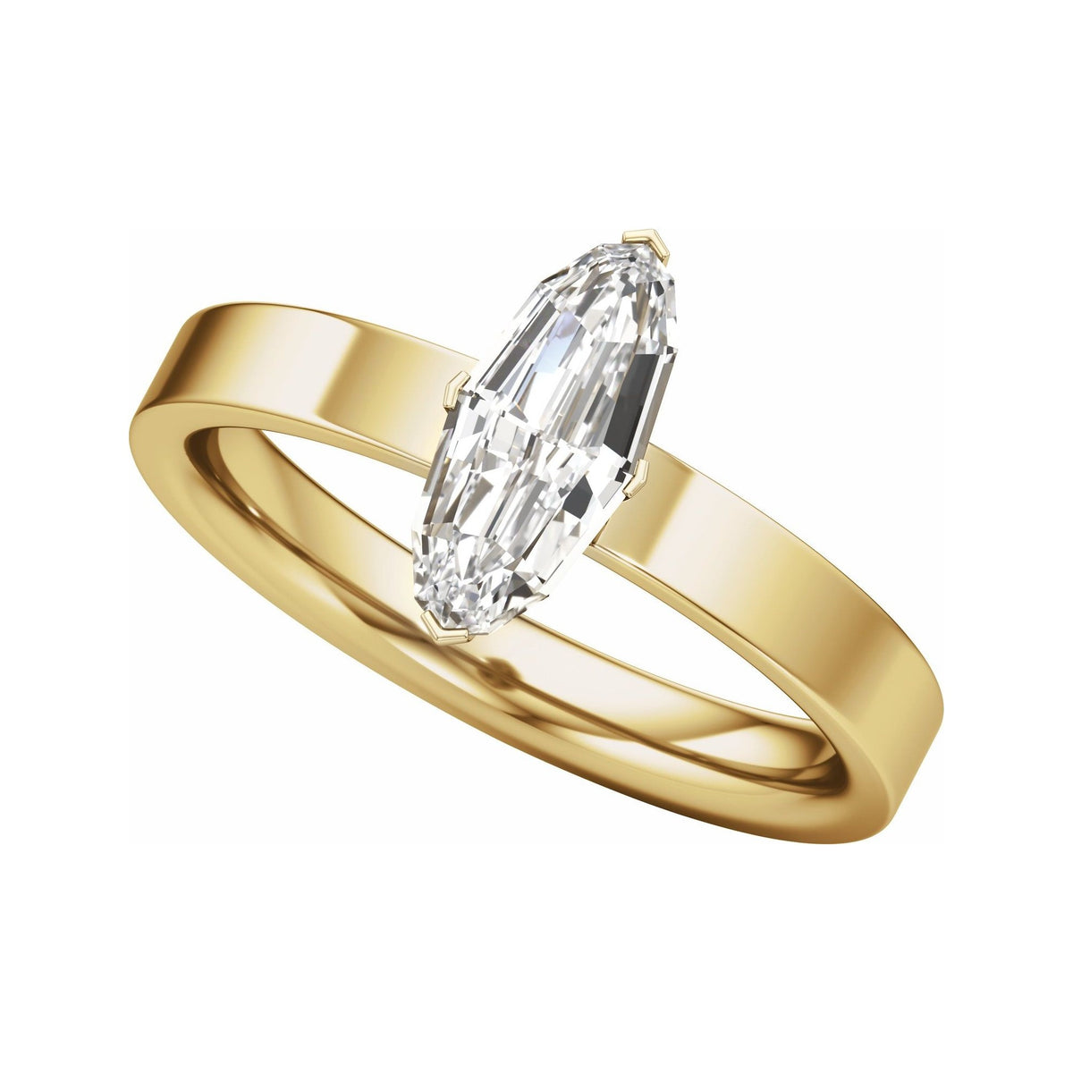 Sapphire Row Lab-Grown Elongated Oval Diamond Solitaire Engagement Ring - 14K Yellow Gold, 1 ctw (view 5)