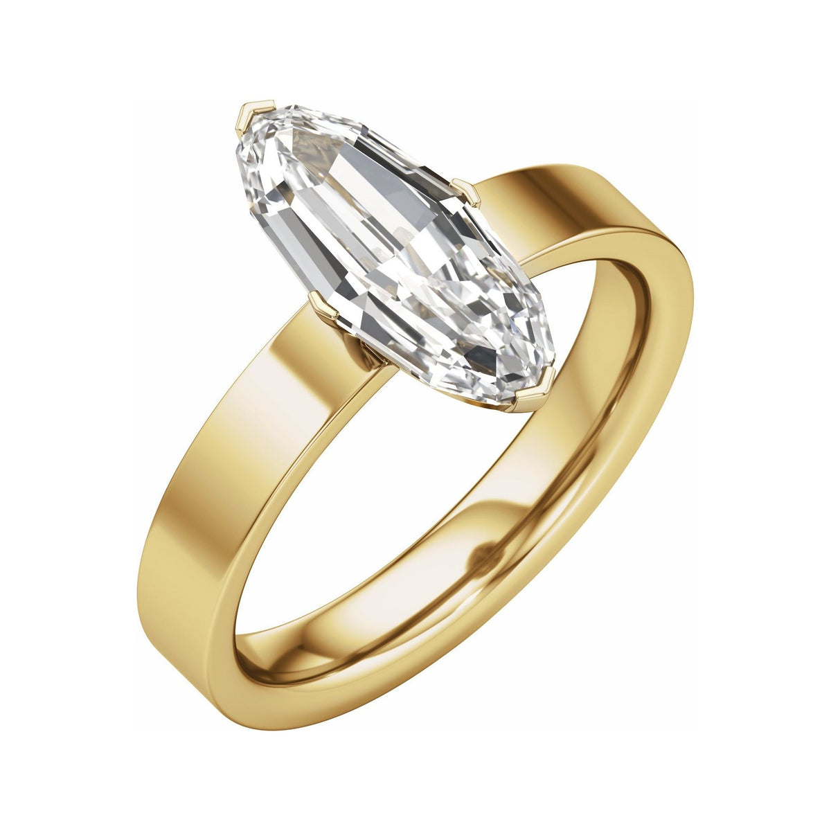 Sapphire Row Lab-Grown Elongated Oval Diamond Solitaire Engagement Ring - 14K Yellow Gold, 2 ctw