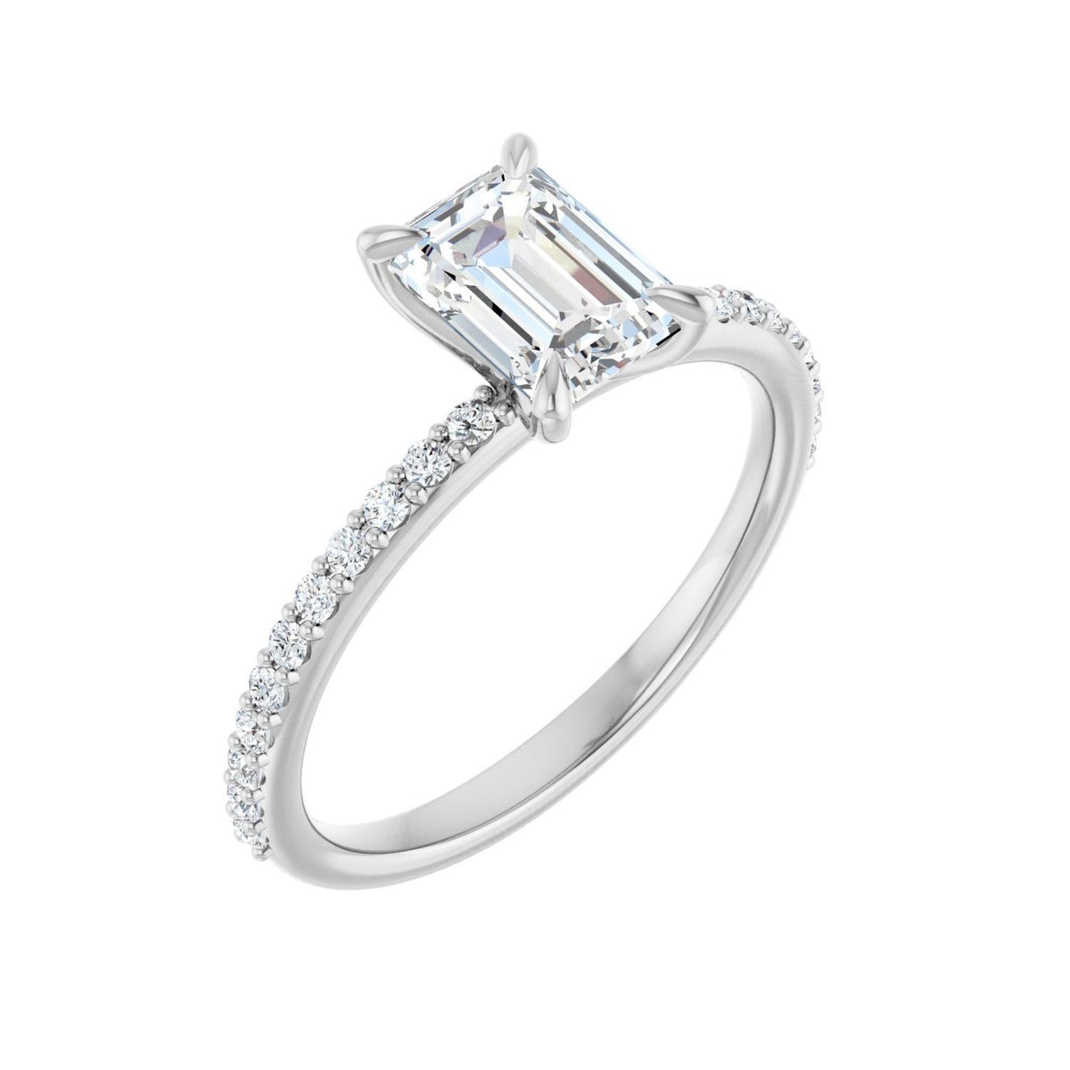 Sapphire Row Lab-Grown Emerald-Cut Diamond Accented Engagement Ring - 14K White Gold, 1 3/8 ctw