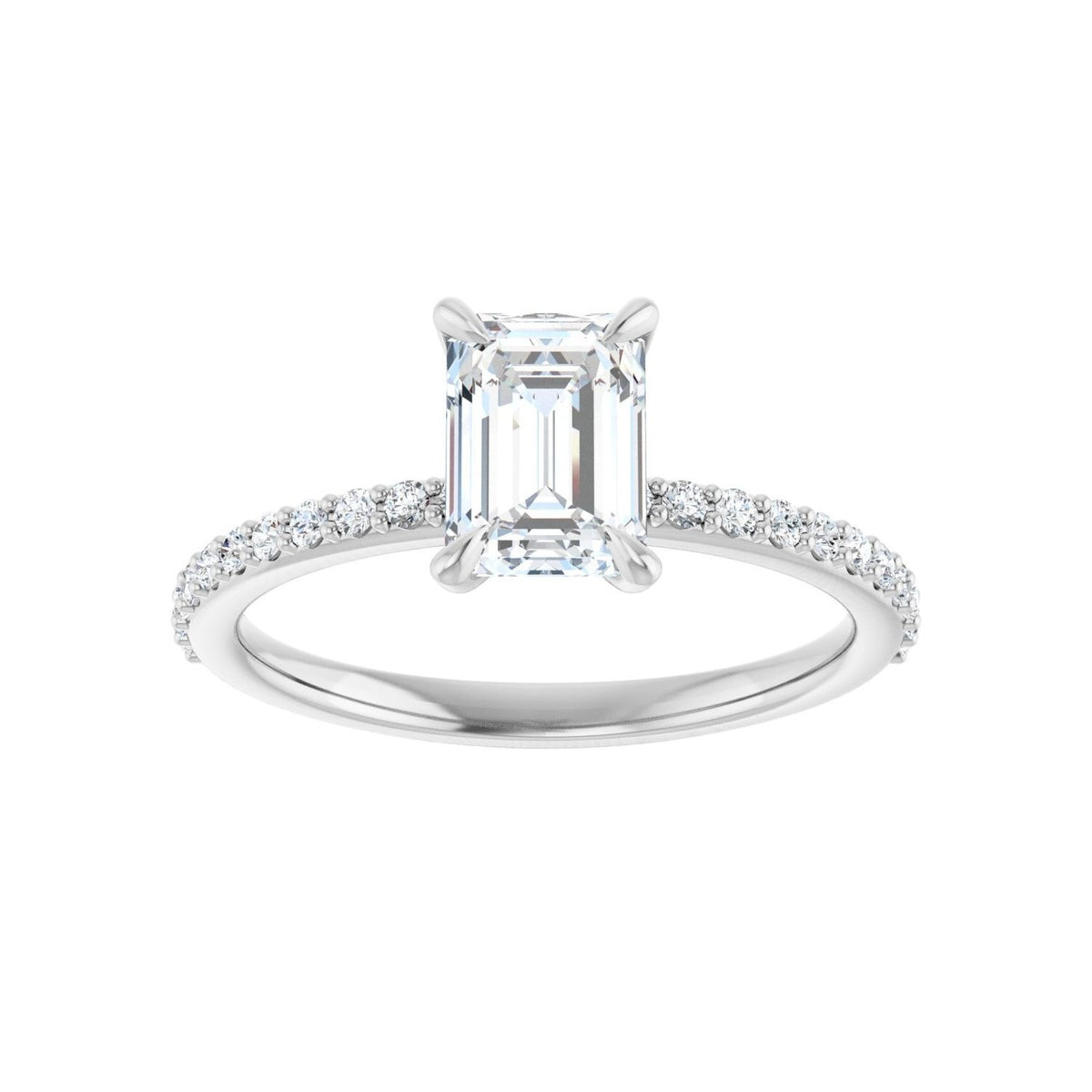 Sapphire Row Lab-Grown Emerald-Cut Diamond Accented Engagement Ring - 14K White Gold, 1 3/8 ctw (view 3)