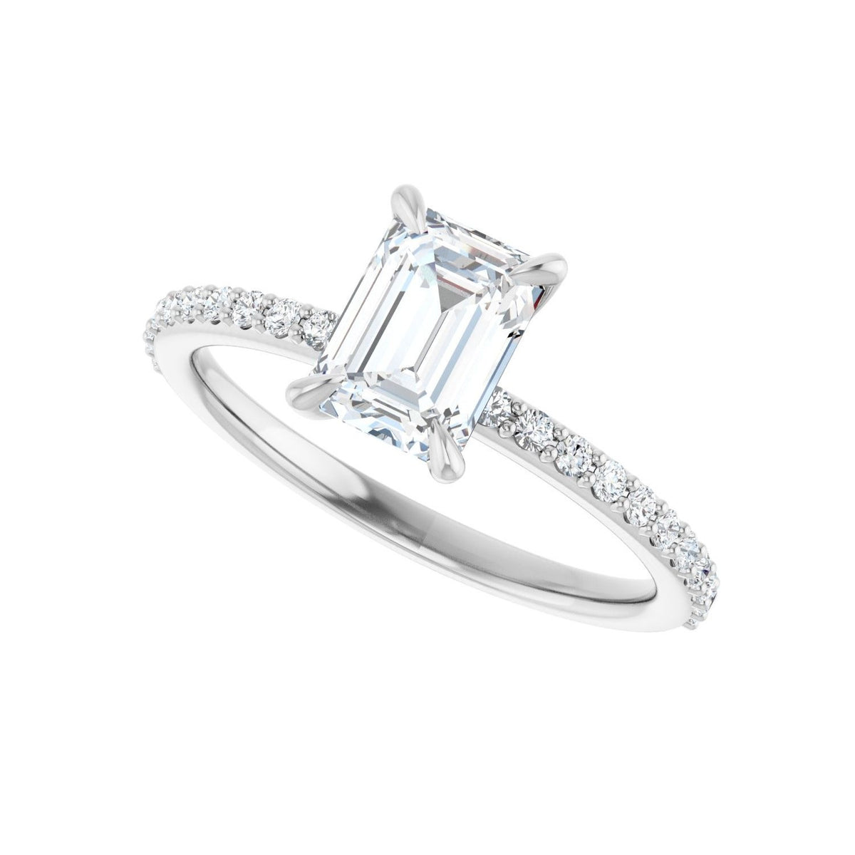 Sapphire Row Lab-Grown Emerald-Cut Diamond Accented Engagement Ring - 14K White Gold, 1 3/8 ctw (view 5)