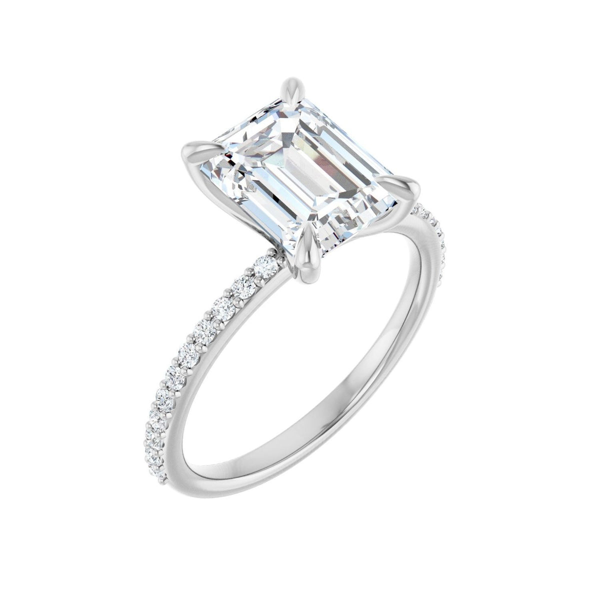 Sapphire Row Lab-Grown Emerald-Cut Diamond Accented Engagement Ring - 14K White Gold, 2 3/4 ctw