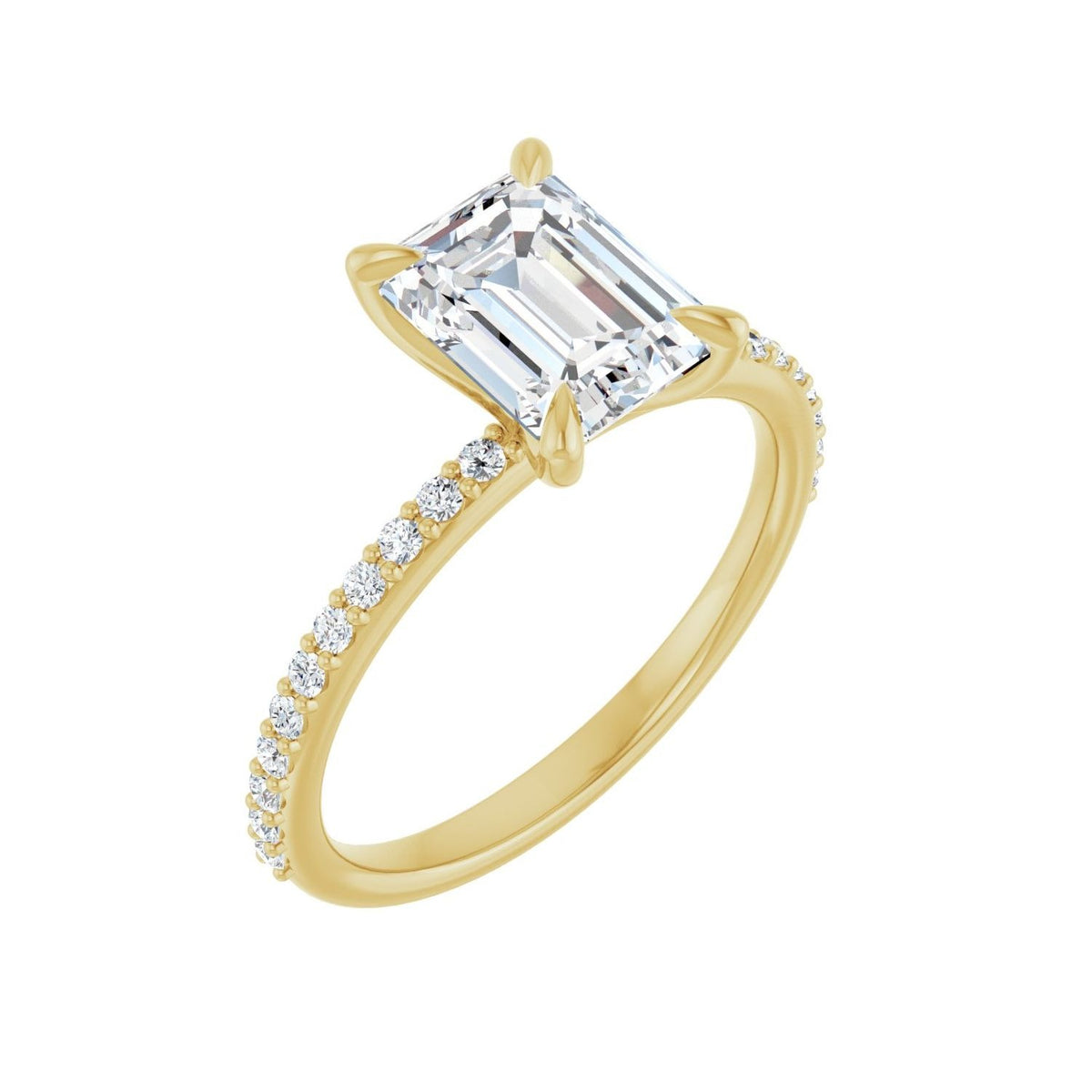 Sapphire Row Lab-Grown Emerald-Cut Diamond Accented Engagement Ring - 14K Yellow Gold, 1 9/10 ctw