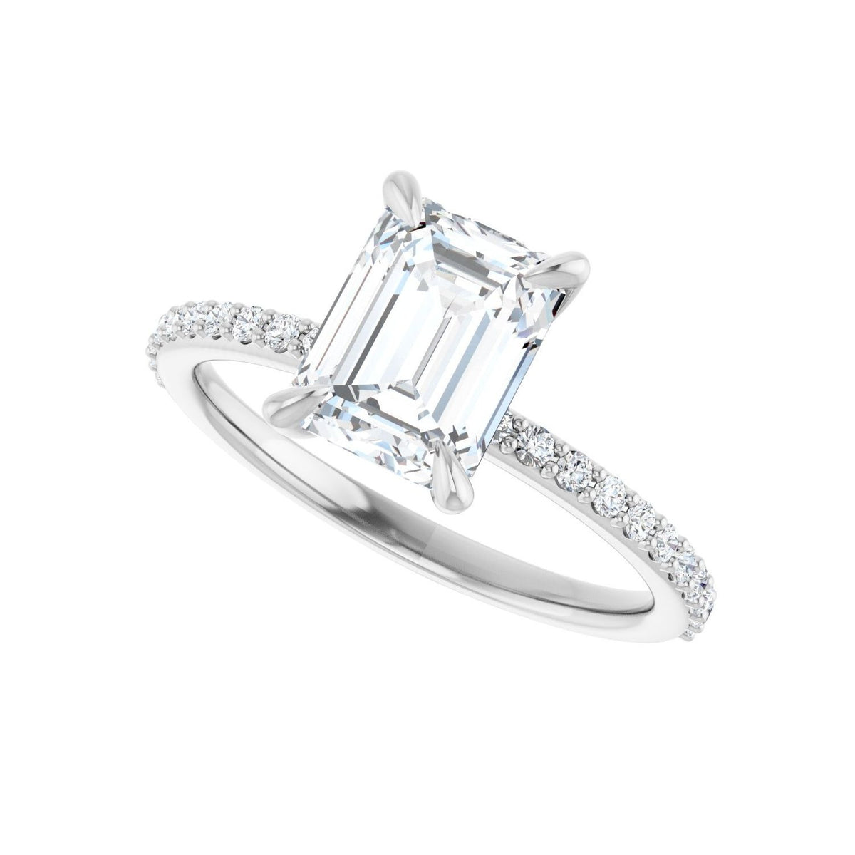 Sapphire Row Lab-Grown Emerald-Cut Diamond Accented Engagement Ring - 14K White Gold, 1 9/10 ctw (view 5)