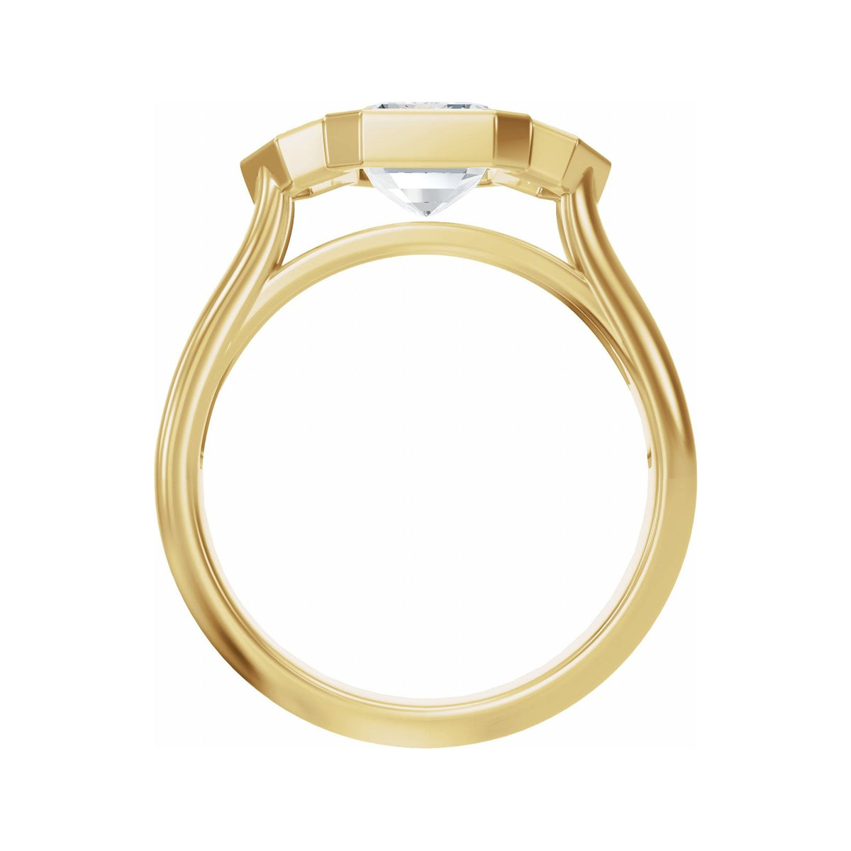 Sapphire Row Lab-Grown Emerald-Cut Diamond Bezel-Set Three-Stone Engagement Ring - 14K Yellow Gold (view 2)