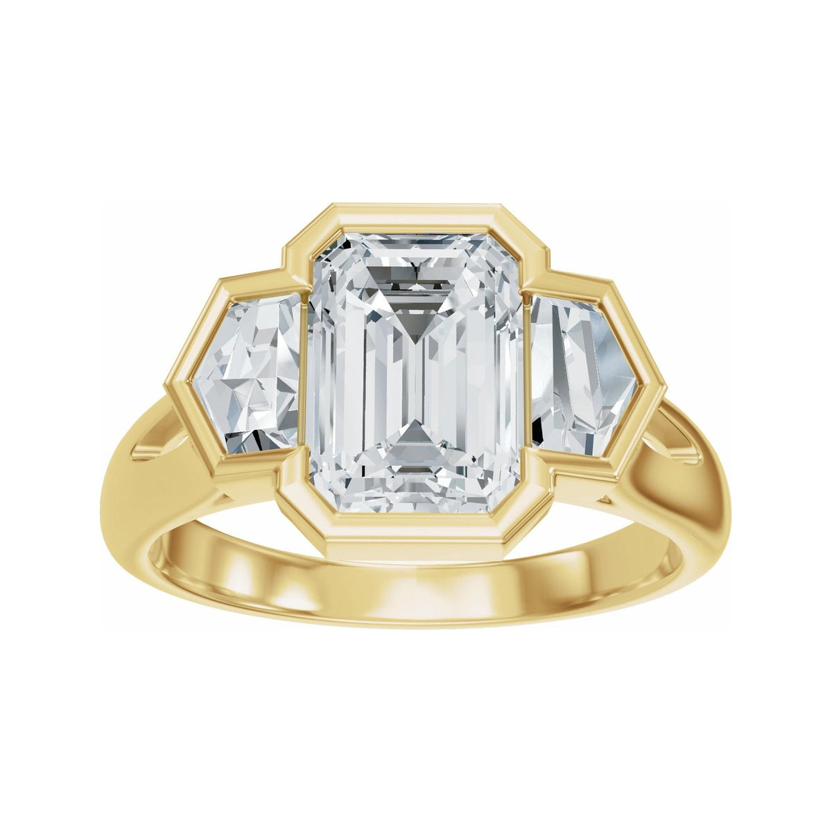 Sapphire Row Lab-Grown Emerald-Cut Diamond Bezel-Set Three-Stone Engagement Ring - 14K Yellow Gold (view 3)
