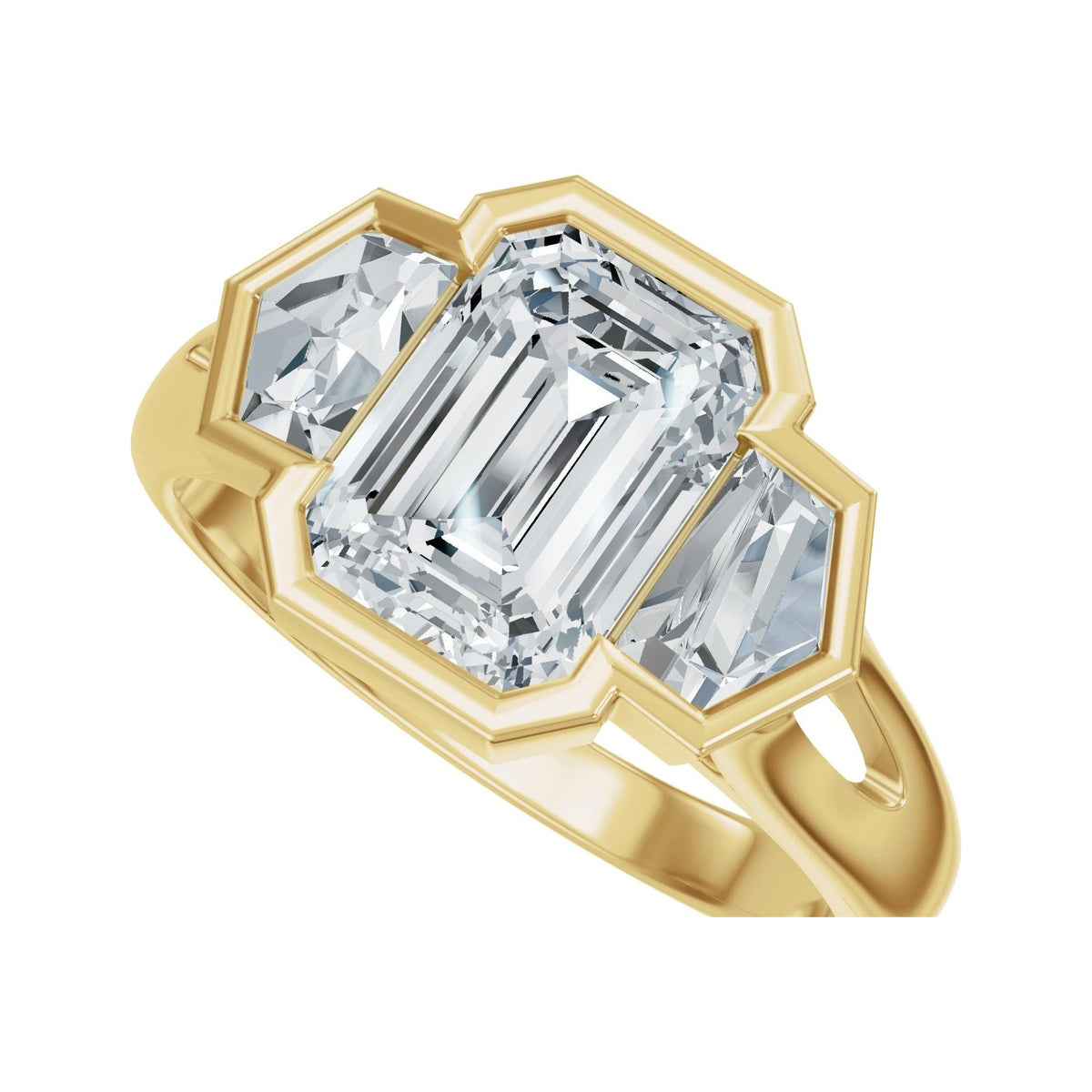 Sapphire Row Lab-Grown Emerald-Cut Diamond Bezel-Set Three-Stone Engagement Ring - 14K Yellow Gold (view 5)