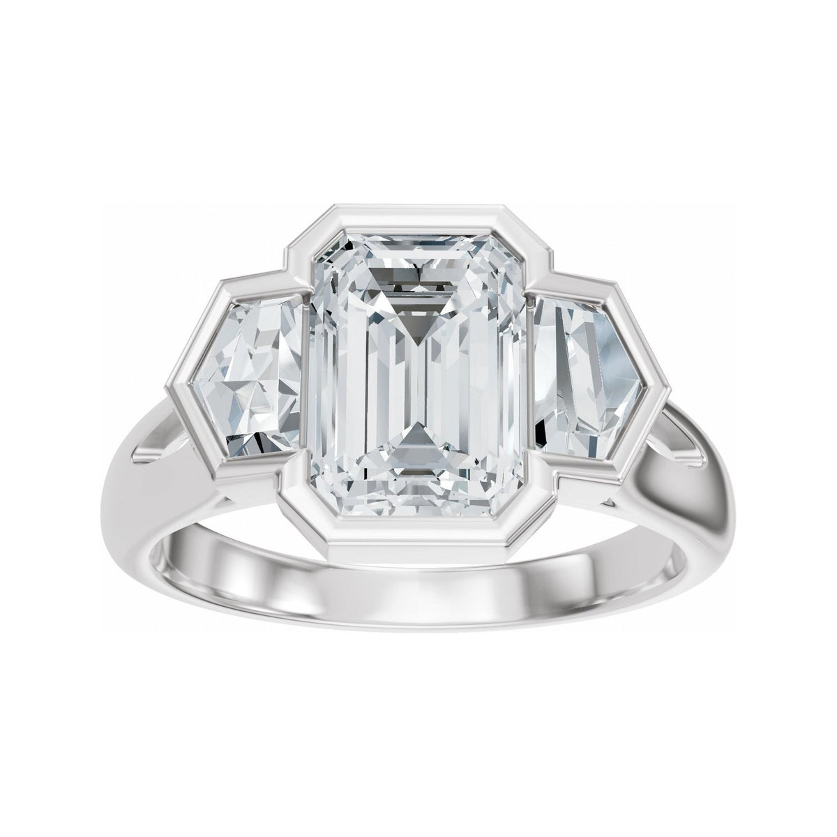 Sapphire Row Lab-Grown Emerald-Cut Diamond Bezel-Set Three-Stone Engagement Ring - 14K White Gold (view 3)