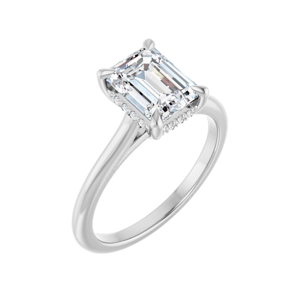 Sapphire Row Lab-Grown Emerald-Cut Diamond Cathedral Claw-Prong Hidden Halo-Style Engagement Ring - 14K White Gold, 1 3/4 ctw