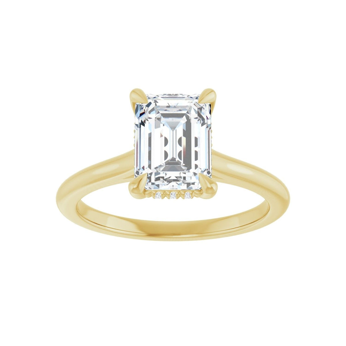 Sapphire Row Lab-Grown Emerald-Cut Diamond Cathedral Claw-Prong Hidden Halo-Style Engagement Ring - 14K Yellow Gold, 1 3/4 ctw (view 3)