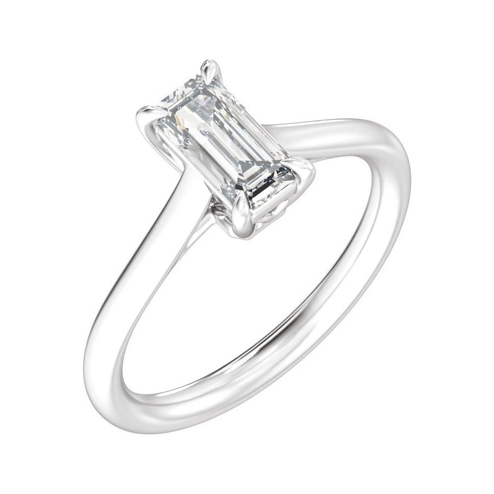 Sapphire Row Lab-Grown Emerald-Cut Diamond Cathedral Claw-Prong Solitaire Engagement Ring - Platinum, 1 ctw