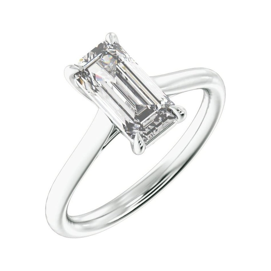 Sapphire Row Lab-Grown Emerald-Cut Diamond Cathedral Claw-Prong Solitaire Engagement Ring - Platinum, 2 ctw