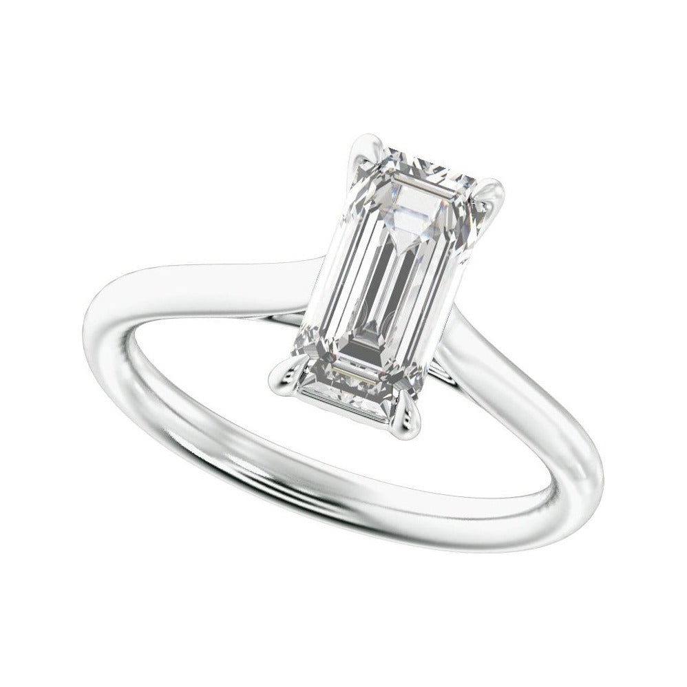 Sapphire Row Lab-Grown Emerald-Cut Diamond Cathedral Claw-Prong Solitaire Engagement Ring - Platinum, 2 ctw (view 5)
