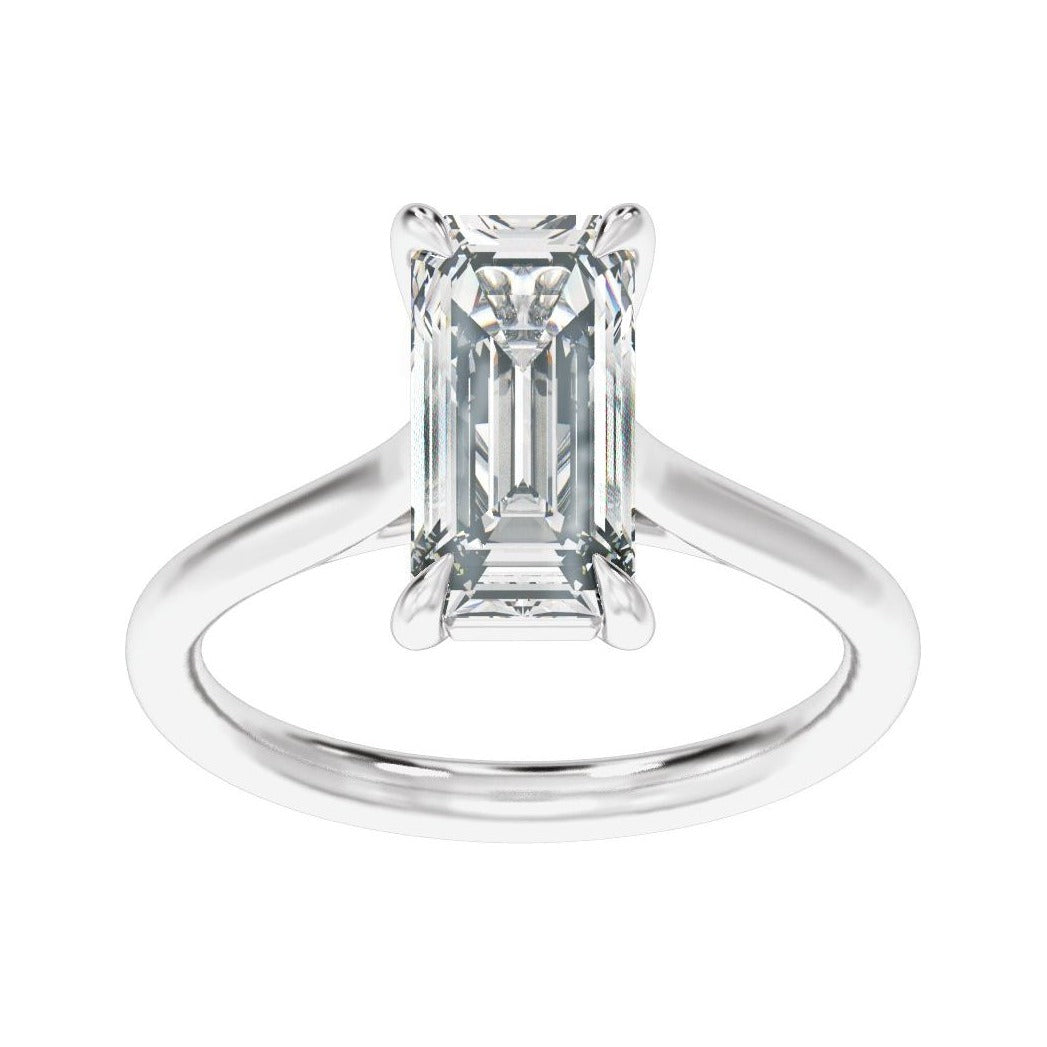 Sapphire Row Lab-Grown Emerald-Cut Diamond Cathedral Claw-Prong Solitaire Engagement Ring - Platinum, 3 ctw (view 3)