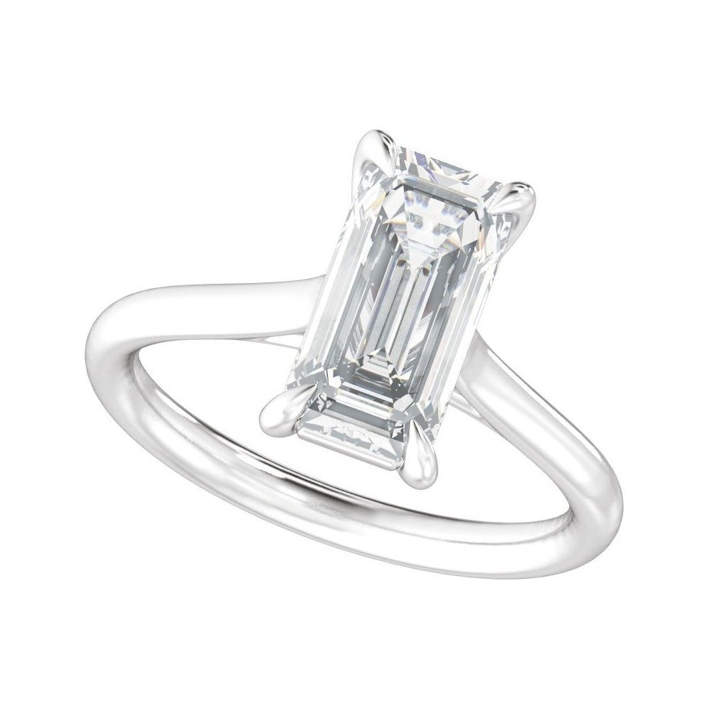 Sapphire Row Lab-Grown Emerald-Cut Diamond Cathedral Claw-Prong Solitaire Engagement Ring - Platinum, 3 ctw (view 5)
