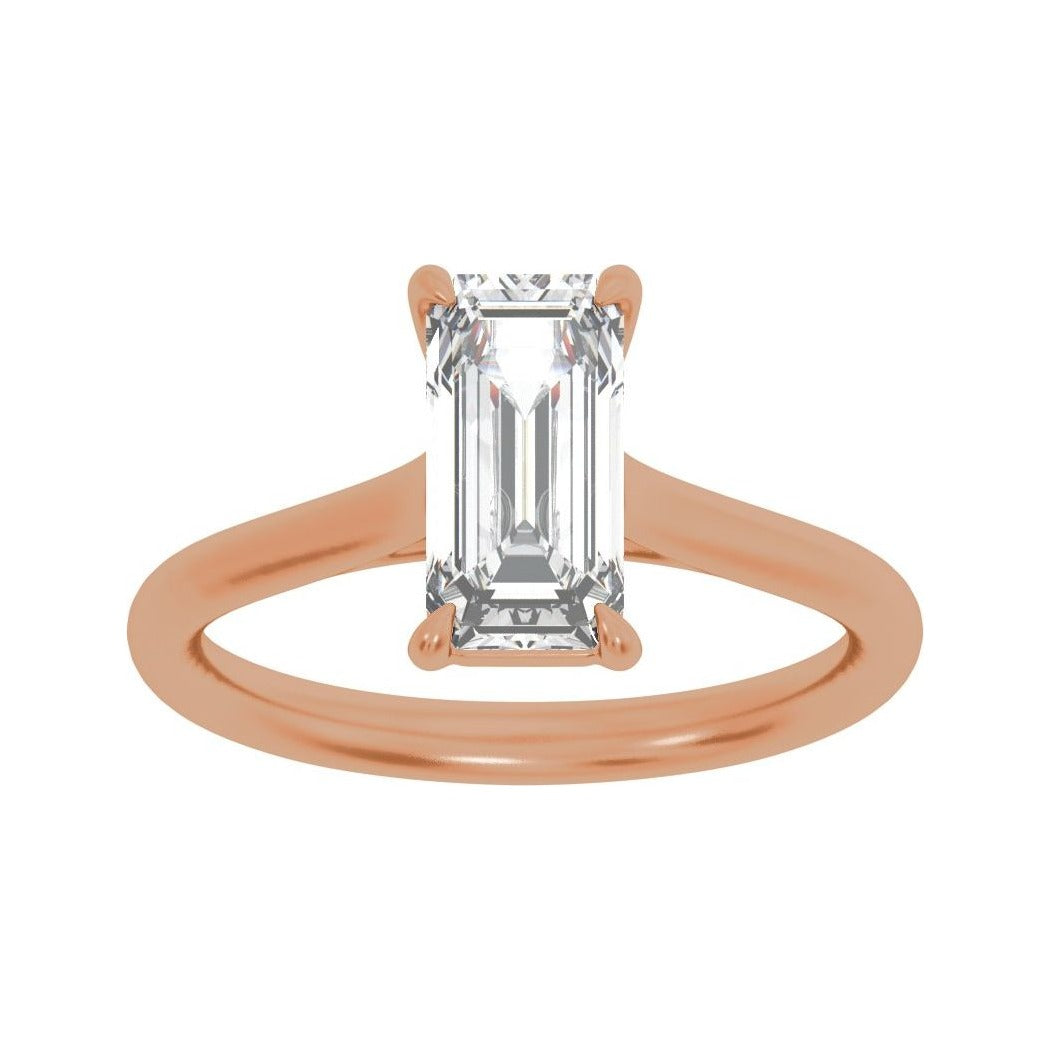 Sapphire Row Lab-Grown Emerald-Cut Diamond Cathedral Claw-Prong Solitaire Engagement Ring - 14K Rose Gold, 2 ctw (view 3)