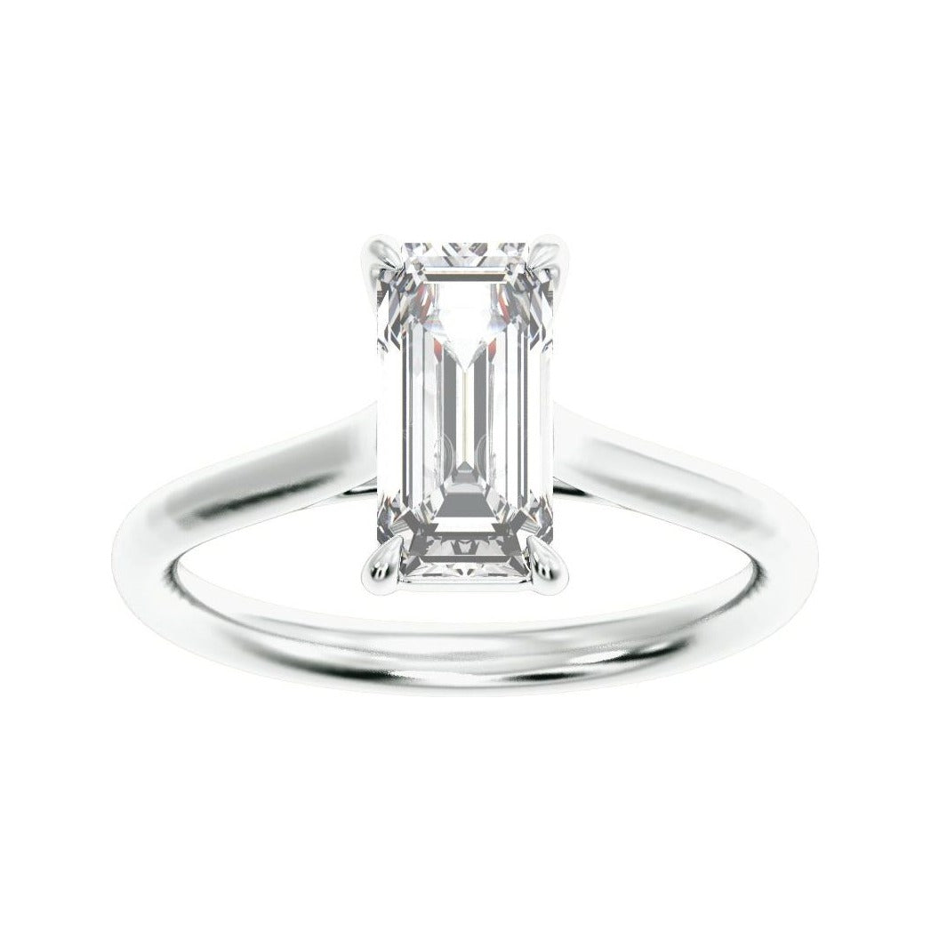 Sapphire Row Lab-Grown Emerald-Cut Diamond Cathedral Claw-Prong Solitaire Engagement Ring - 14K White Gold, 2 ctw (view 3)