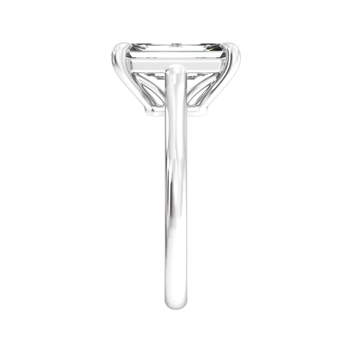 Sapphire Row Lab-Grown Emerald-Cut Diamond Cathedral Claw-Prong Solitaire Engagement Ring - 14K White Gold, 3 ctw (view 4)