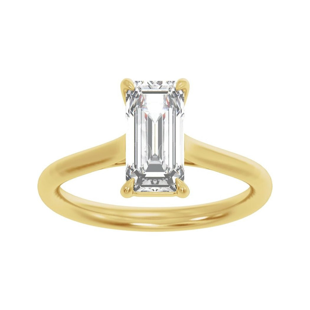 Sapphire Row Lab-Grown Emerald-Cut Diamond Cathedral Claw-Prong Solitaire Engagement Ring - 14K Yellow Gold, 2 ctw (view 3)