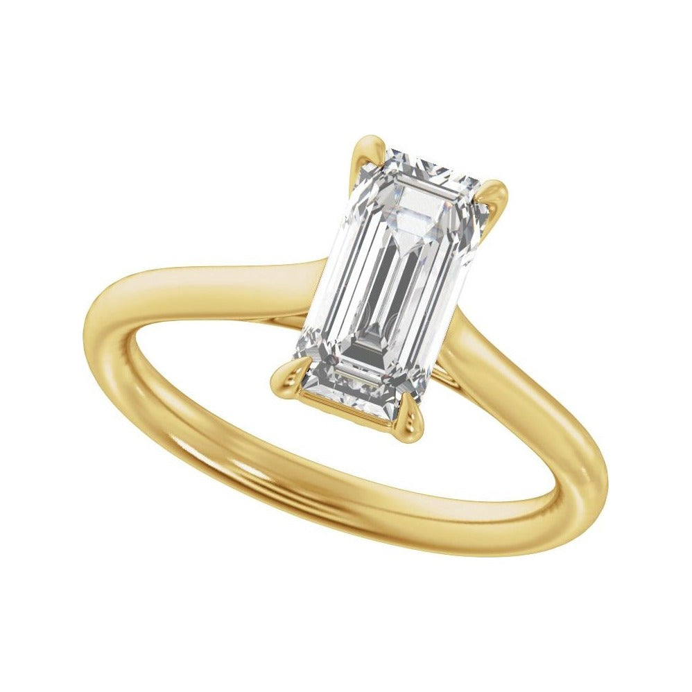 Sapphire Row Lab-Grown Emerald-Cut Diamond Cathedral Claw-Prong Solitaire Engagement Ring - 14K Yellow Gold, 2 ctw (view 5)