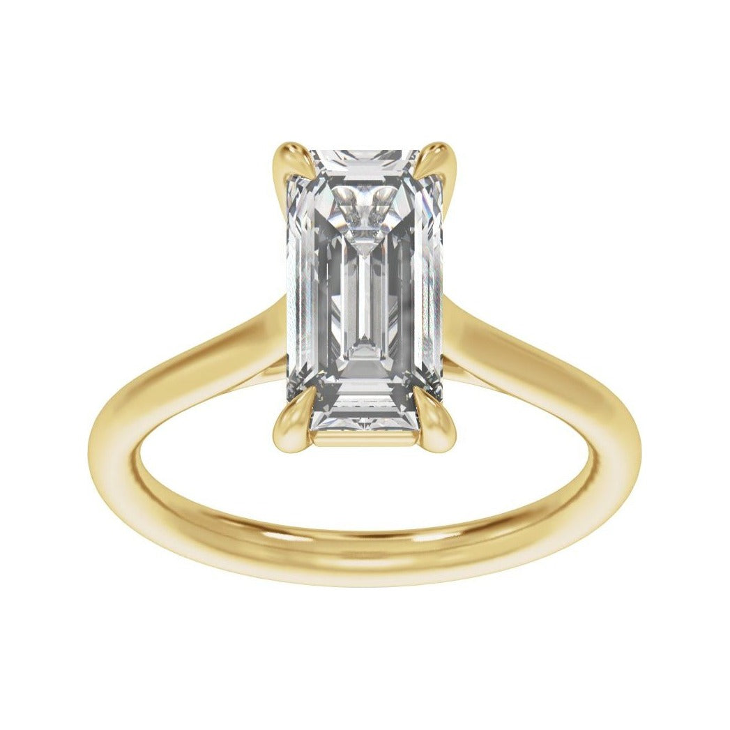 Sapphire Row Lab-Grown Emerald-Cut Diamond Cathedral Claw-Prong Solitaire Engagement Ring - 14K Yellow Gold, 3 ctw (view 3)