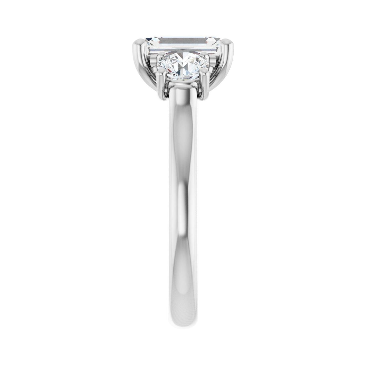 Sapphire Row Lab-Grown Emerald-Cut Diamond Cathedral Three-Stone Engagement Ring - 14K White Gold, 2 3/8 ctw (view 4)
