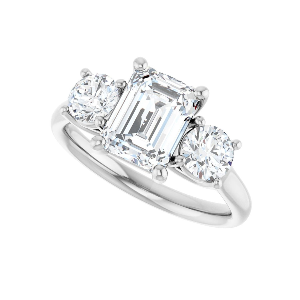 Sapphire Row Lab-Grown Emerald-Cut Diamond Cathedral Three-Stone Engagement Ring - 14K White Gold, 2 3/8 ctw (view 5)