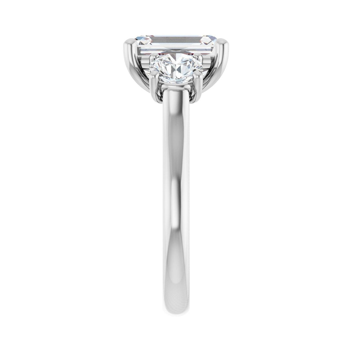 Sapphire Row Lab-Grown Emerald-Cut Diamond Cathedral Three-Stone Engagement Ring - 14K White Gold, 3 1/2 ctw (view 4)