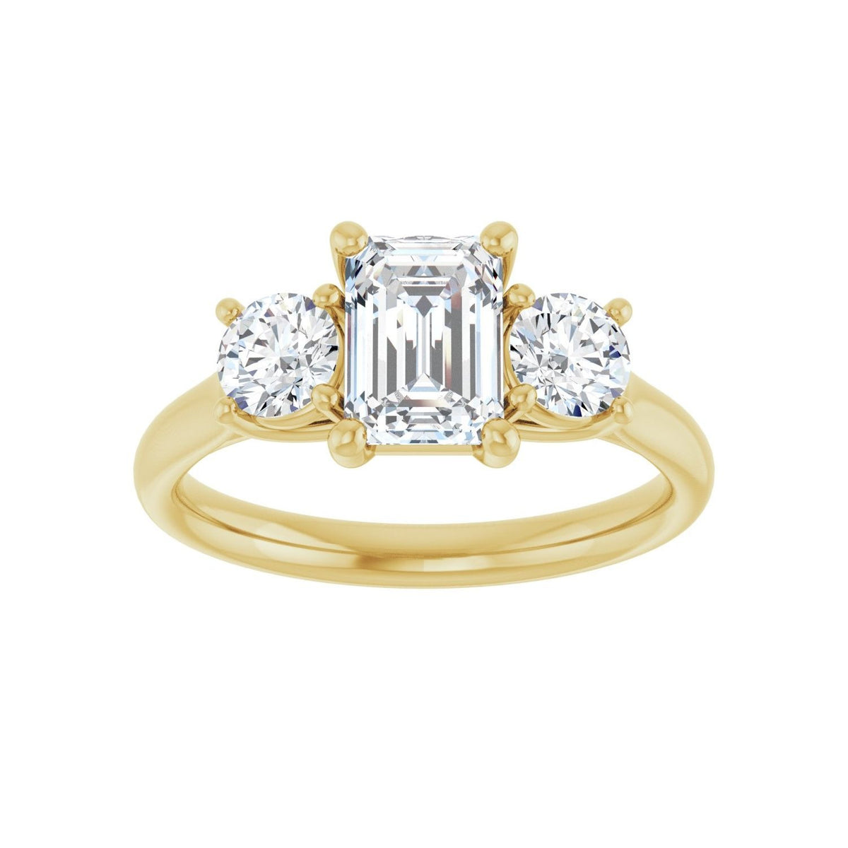Sapphire Row Lab-Grown Emerald-Cut Diamond Cathedral Three-Stone Engagement Ring - 14K Yellow Gold, 1 9/10 ctw (view 3)