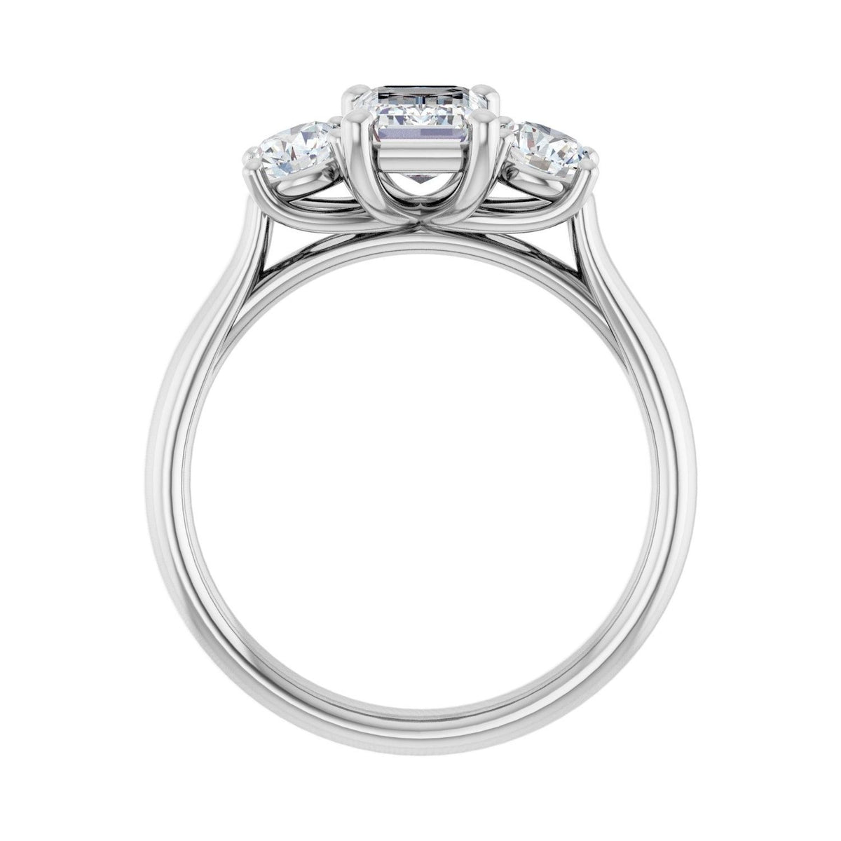 Sapphire Row Lab-Grown Emerald-Cut Diamond Cathedral Three-Stone Engagement Ring - 14K White Gold, 1 9/10 ctw (view 2)