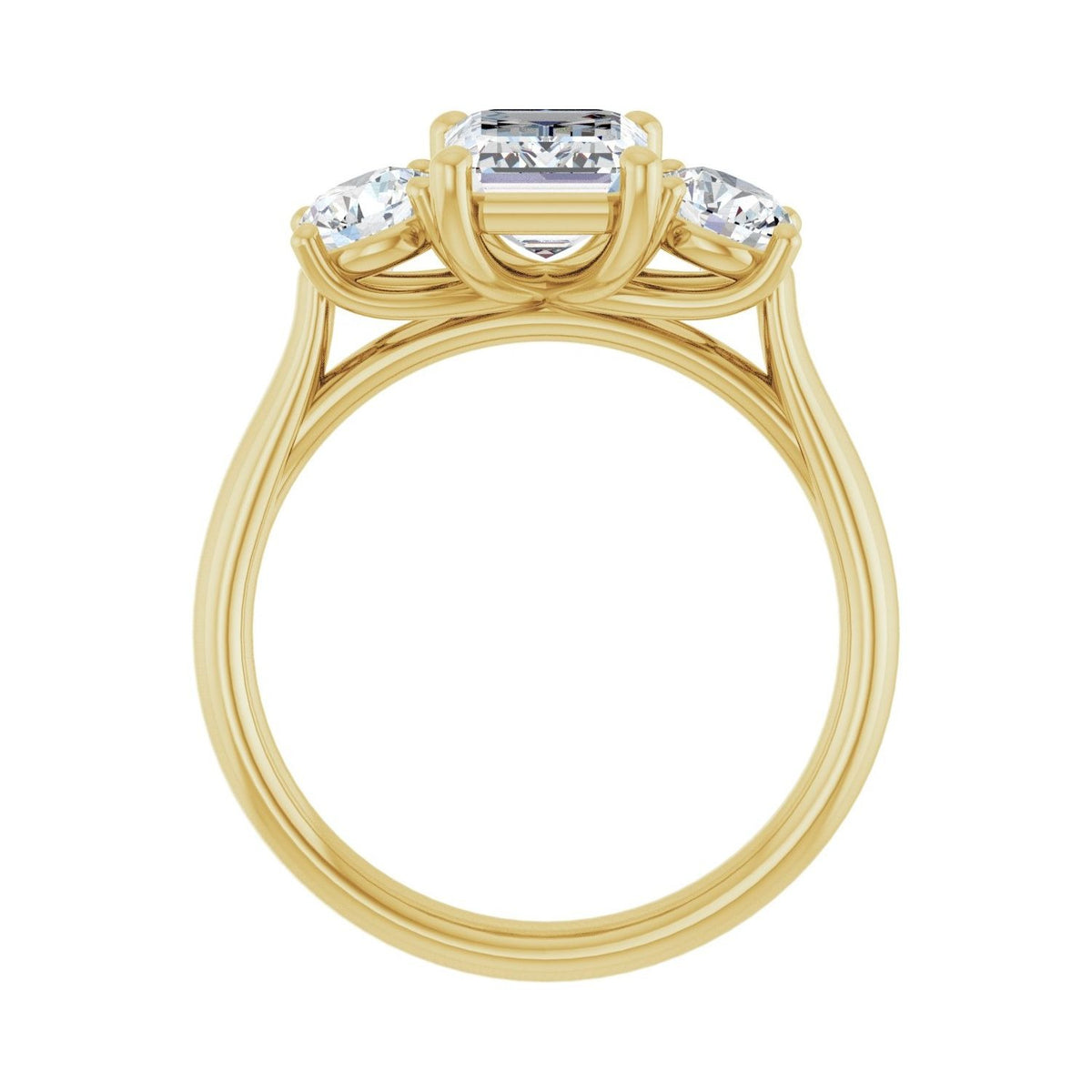 Sapphire Row Lab-Grown Emerald-Cut Diamond Cathedral Three-Stone Engagement Ring - 14K Yellow Gold, 2 3/8 ctw (view 2)
