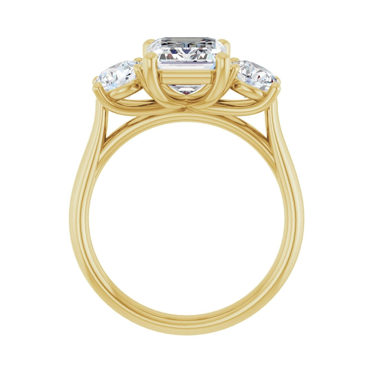 Sapphire Row Lab-Grown Emerald-Cut Diamond Cathedral Three-Stone Engagement Ring - 14K Yellow Gold, 3 1/2 ctw (view 2)