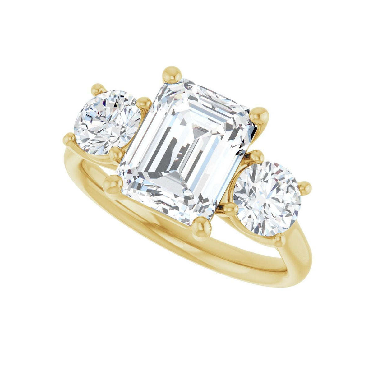 Sapphire Row Lab-Grown Emerald-Cut Diamond Cathedral Three-Stone Engagement Ring - 14K Yellow Gold, 3 1/2 ctw (view 5)