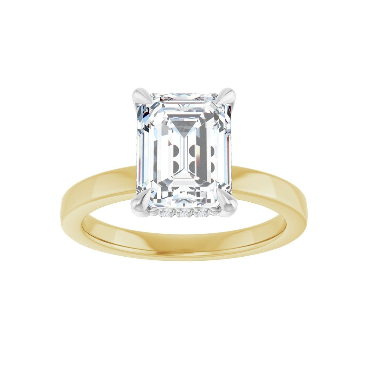 Sapphire Row Lab-Grown Emerald-Cut Diamond Claw-Prong Hidden Halo-Style Engagement Ring - 14K Yellow & White Gold, 2 5/8 ctw (view 3)
