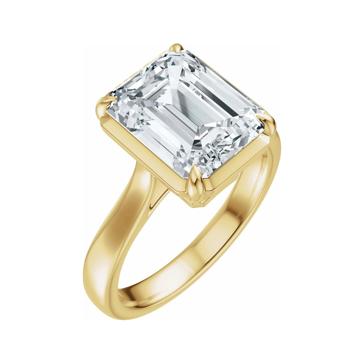 Sapphire Row Lab-Grown Emerald-Cut Diamond Claw-Prong Solitaire Bezel-Style Engagement Ring - 14K Yellow Gold