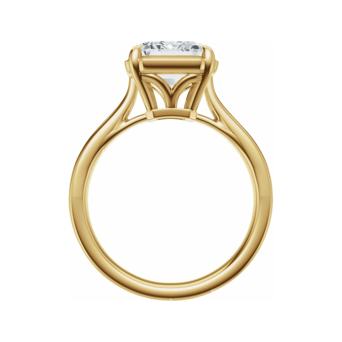 Sapphire Row Lab-Grown Emerald-Cut Diamond Claw-Prong Solitaire Bezel-Style Engagement Ring - 14K Yellow Gold (view 2)