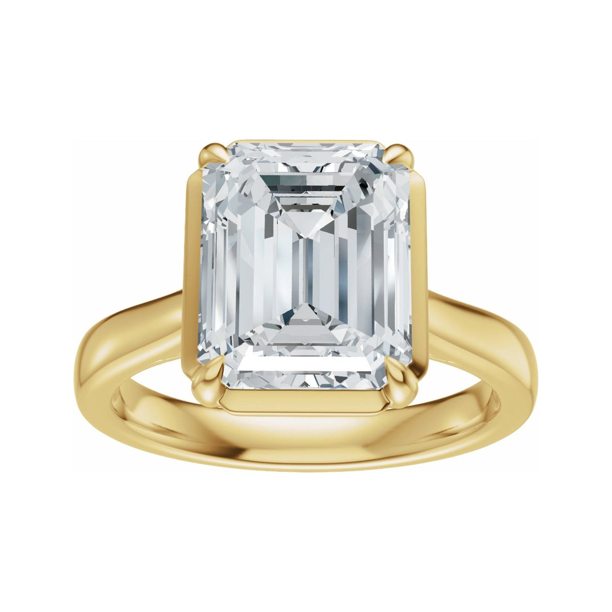 Sapphire Row Lab-Grown Emerald-Cut Diamond Claw-Prong Solitaire Bezel-Style Engagement Ring - 14K Yellow Gold (view 3)