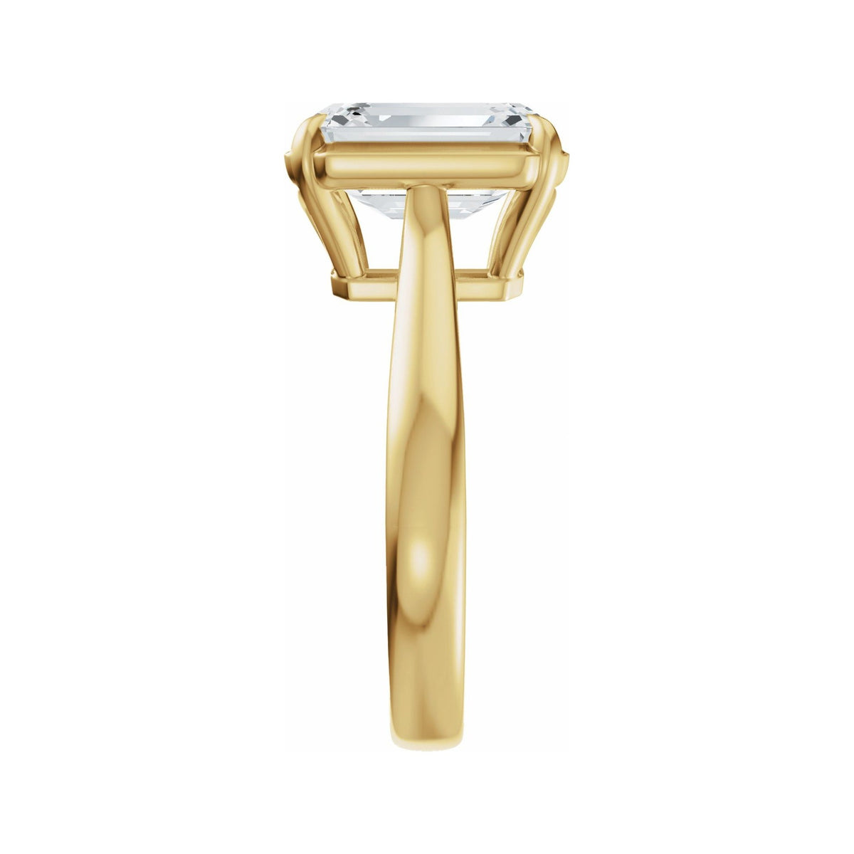 Sapphire Row Lab-Grown Emerald-Cut Diamond Claw-Prong Solitaire Bezel-Style Engagement Ring - 14K Yellow Gold (view 4)