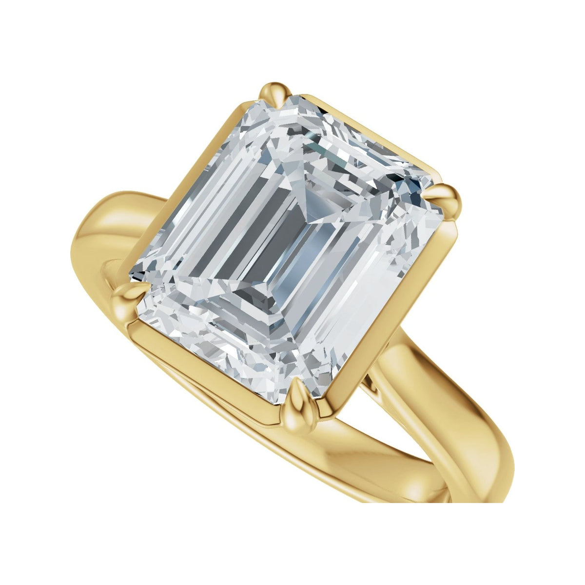 Sapphire Row Lab-Grown Emerald-Cut Diamond Claw-Prong Solitaire Bezel-Style Engagement Ring - 14K Yellow Gold (view 5)