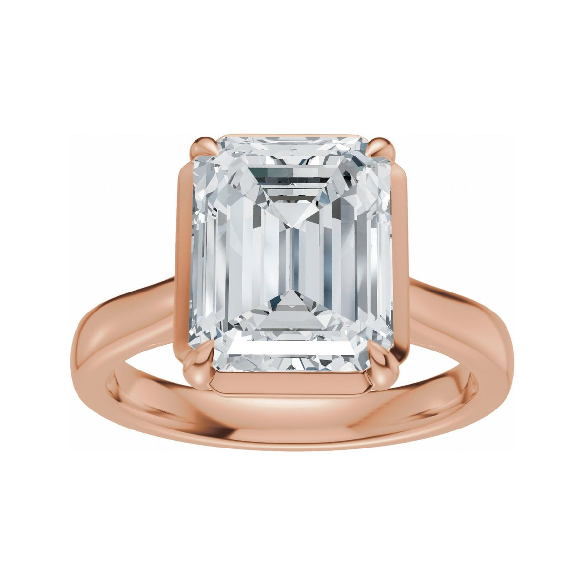 Sapphire Row Lab-Grown Emerald-Cut Diamond Claw-Prong Solitaire Bezel-Style Engagement Ring - 14K Rose Gold (view 3)