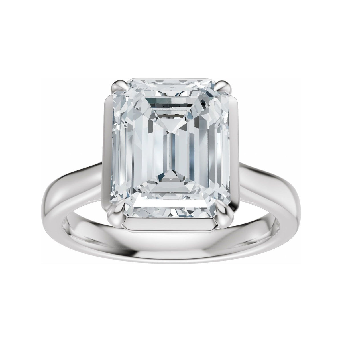 Sapphire Row Lab-Grown Emerald-Cut Diamond Claw-Prong Solitaire Bezel-Style Engagement Ring - 14K White Gold (view 3)