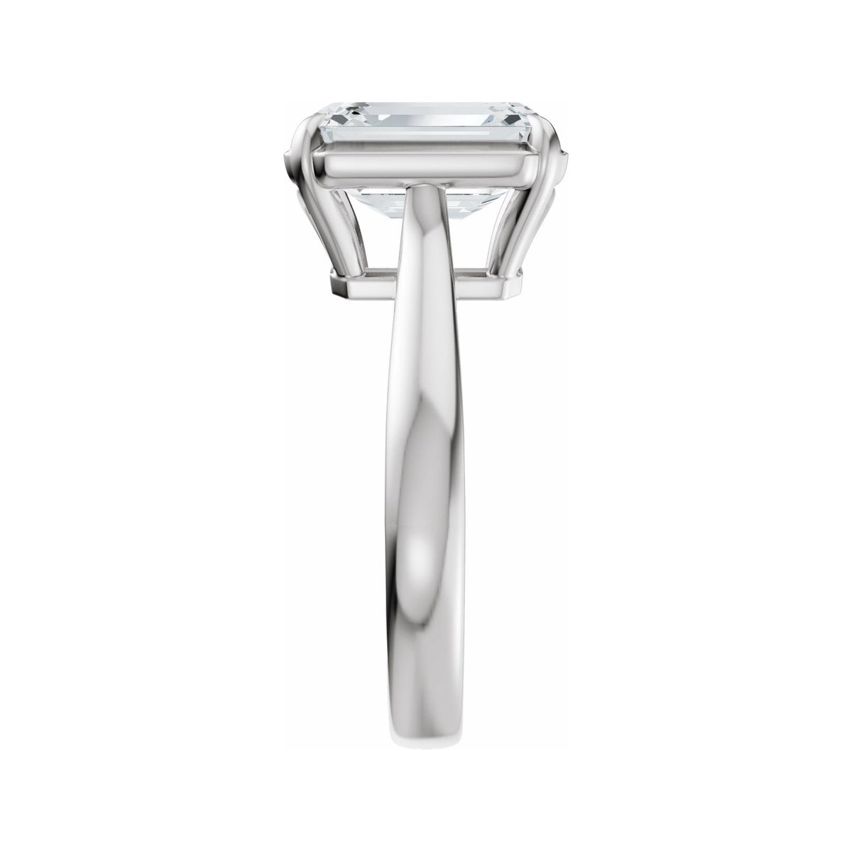 Sapphire Row Lab-Grown Emerald-Cut Diamond Claw-Prong Solitaire Bezel-Style Engagement Ring - 14K White Gold (view 4)